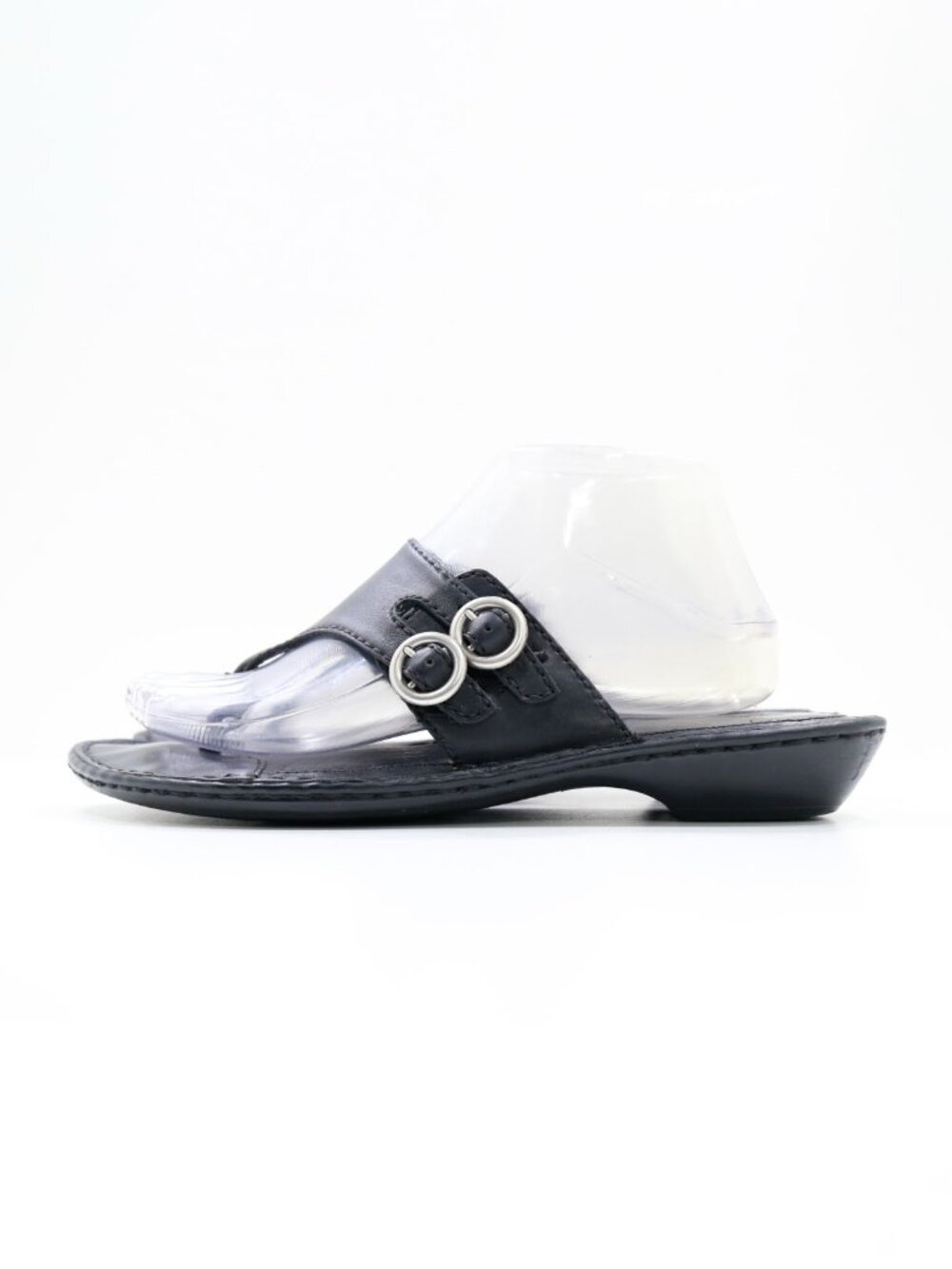 Born Black Leather Lightweight Mini Wedge Thong Sandals - 9